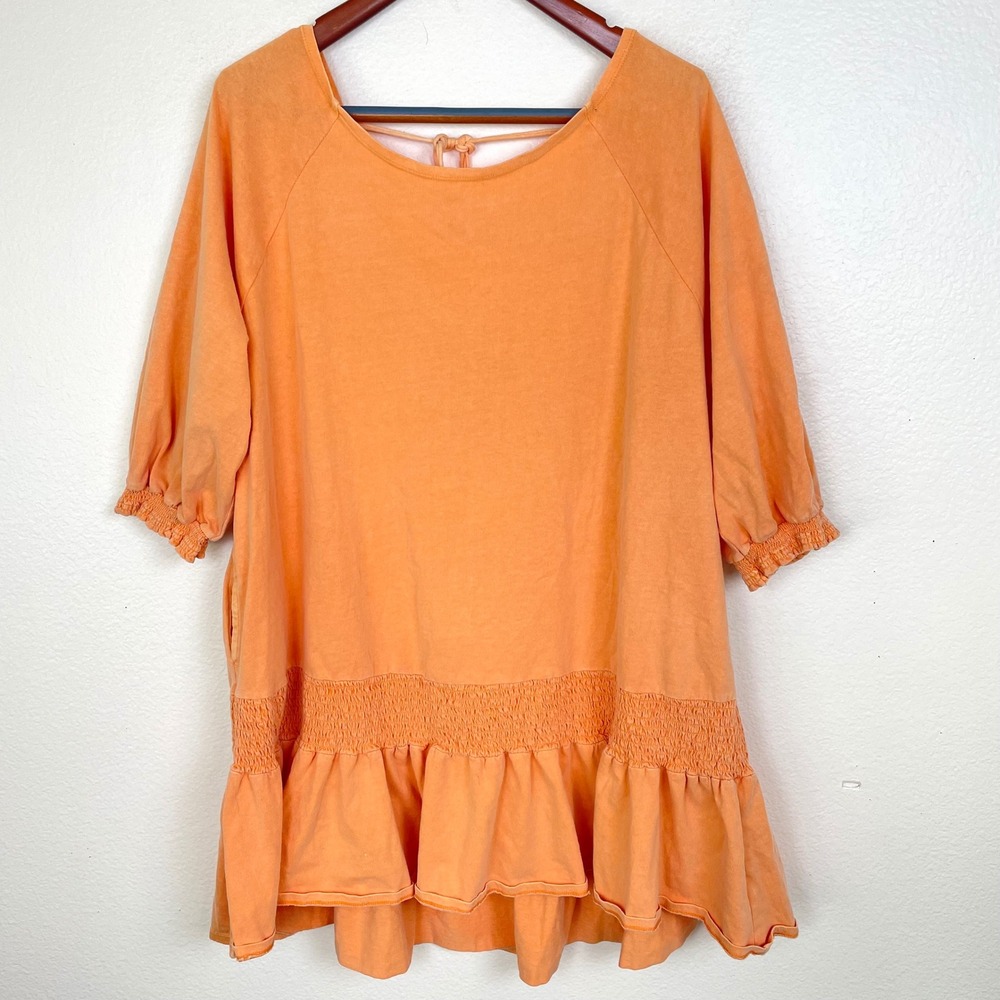 Free People Dress Sz M Babydoll Oversized Ruffle Mini Cottage Lagenlook Boho